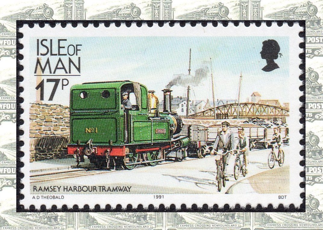 Isle of Man stamps; definitive imprint dates - trains